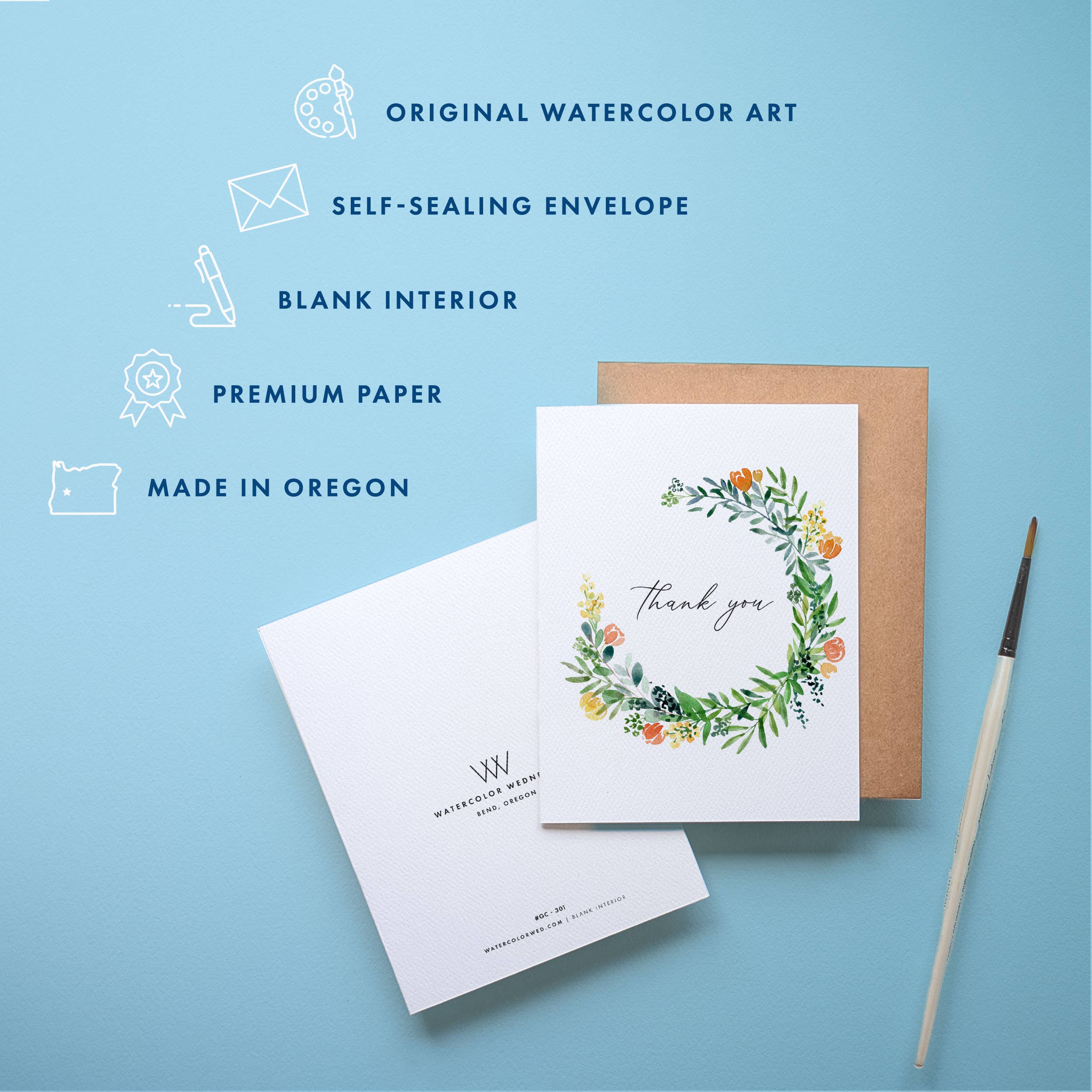 Watercolor Wednesday - Wholesale Thank You Card - Floral Thank You Card | Wildflower Wreath Design1