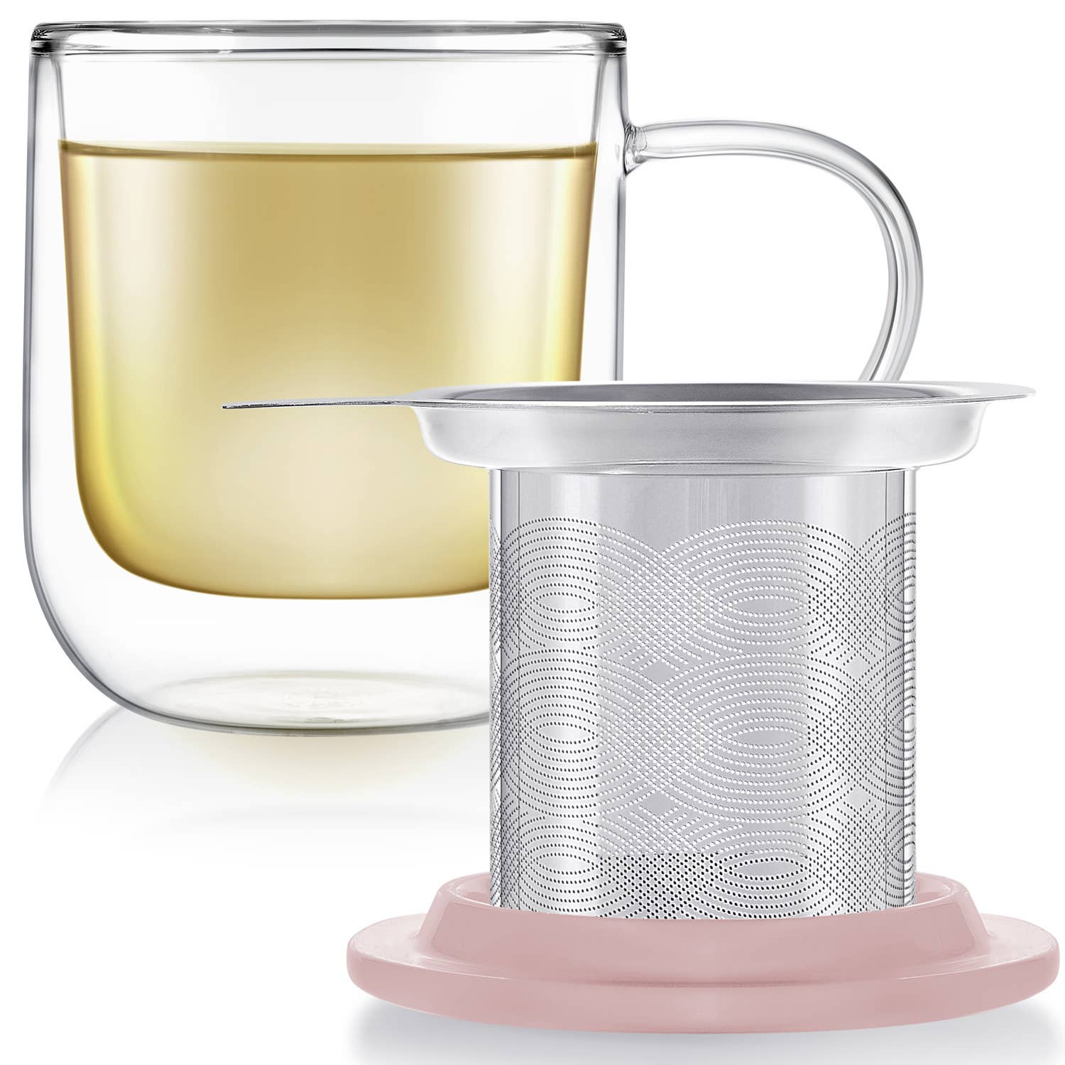 Teabloom - Wholesale Coffee/Tea Cup - Teabloom Radiance® Double Wall Glass Mug with Infuser & Lid1