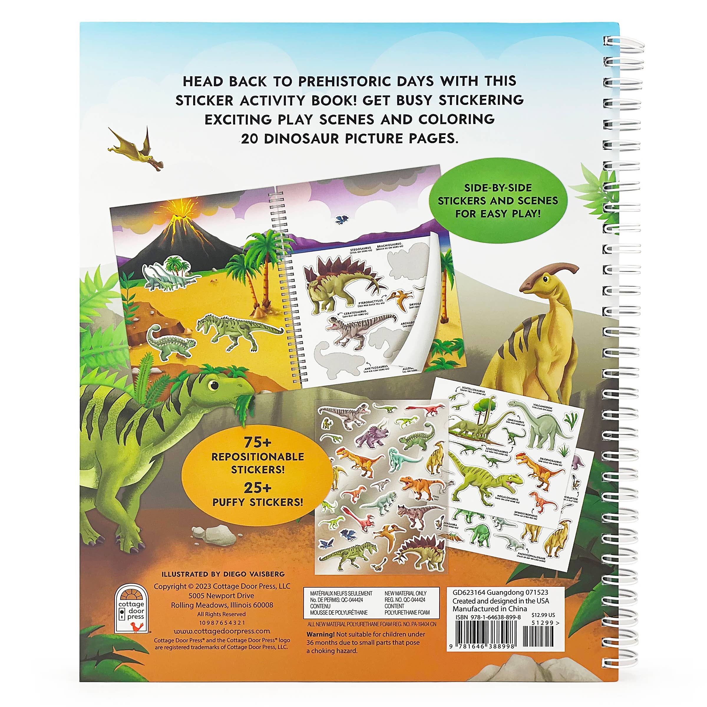 Cottage Door Press - Wholesale Coloring & Activity Book - Kids & Baby - Dinosaurs Sticker & Coloring Activity Book5