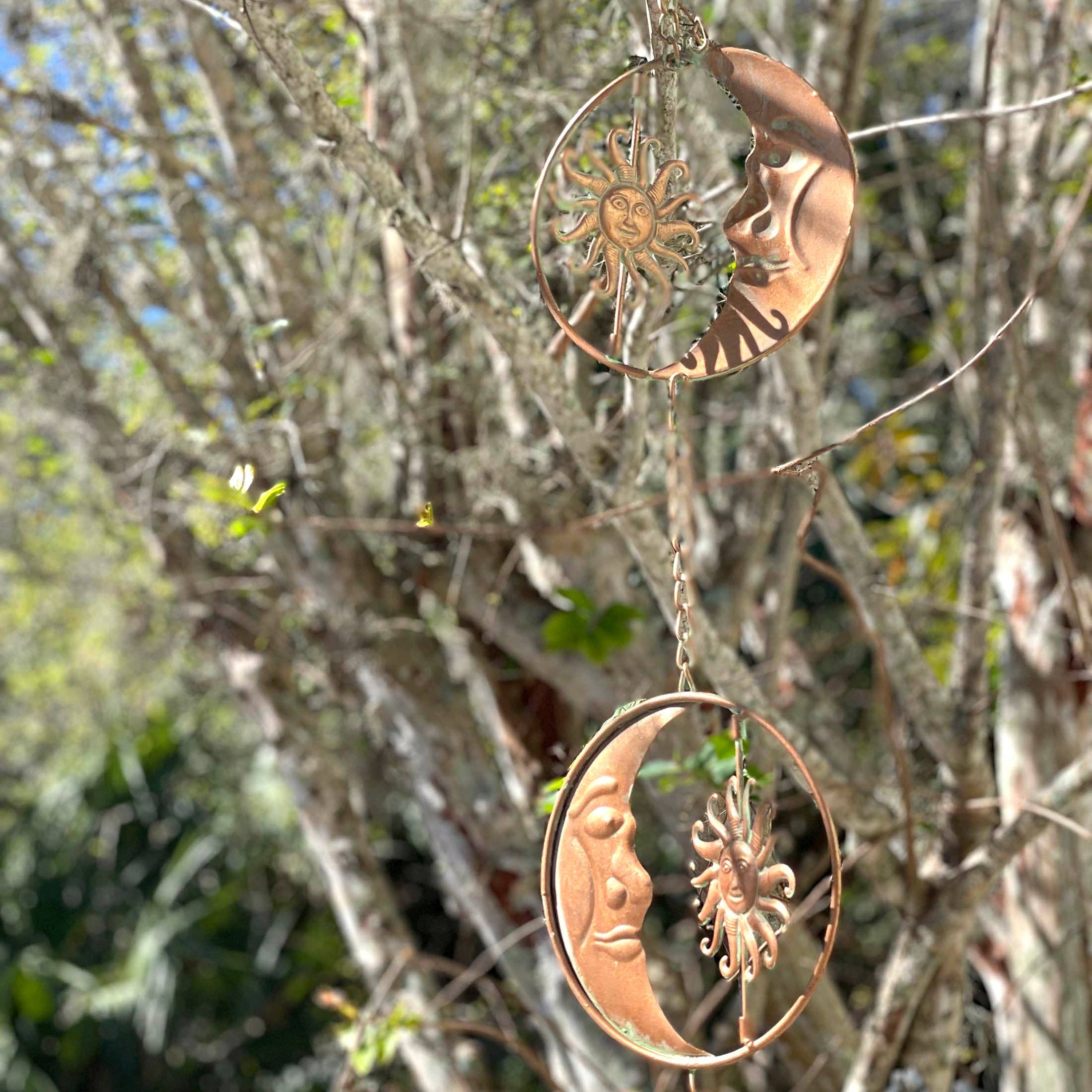 Zeckos - Wholesale Outdoor Ornament/Decor - 80-Inch Metal Rain Chain with Celestial Crescent Moon & Sun14