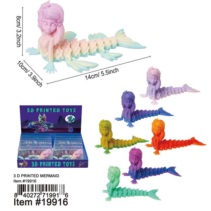Puka Creations - Wholesale Classic Toy - Kids - 3D Printed Mermaid 12 Pcs.