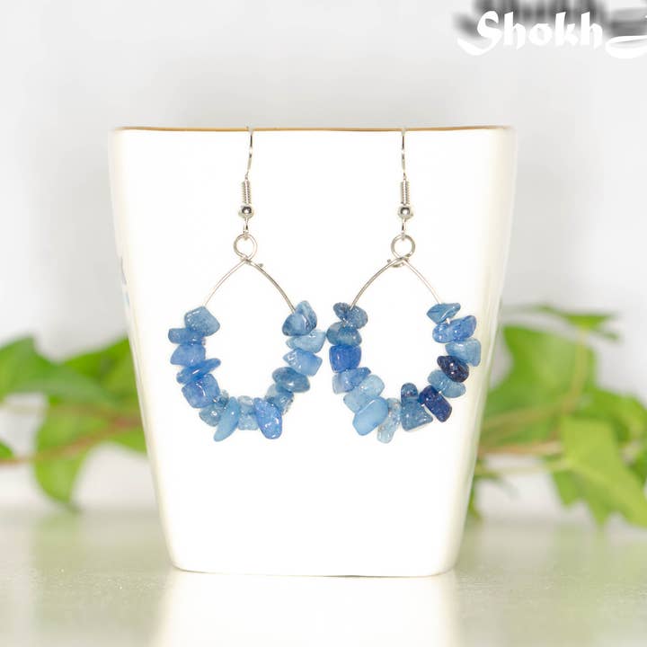 Natural Raw Blue Quartzite Crystal Chip Earrings for wholesale by Shokh Jewelry