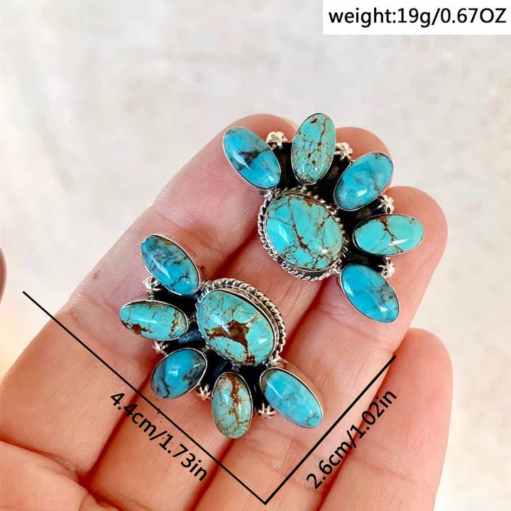 Retro geometric flower inlaid turquoise earrings for wholesale on Faire1