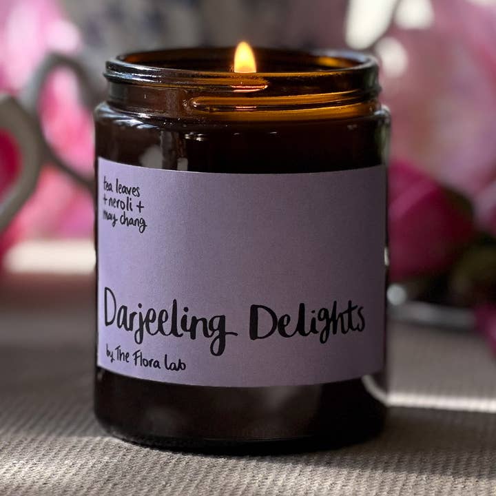 Darjeeling Delights Soy Wax Candle | Purple | Luxury Gift for wholesale by The Flora Lab | Hand Poured Natural-Wax Candles