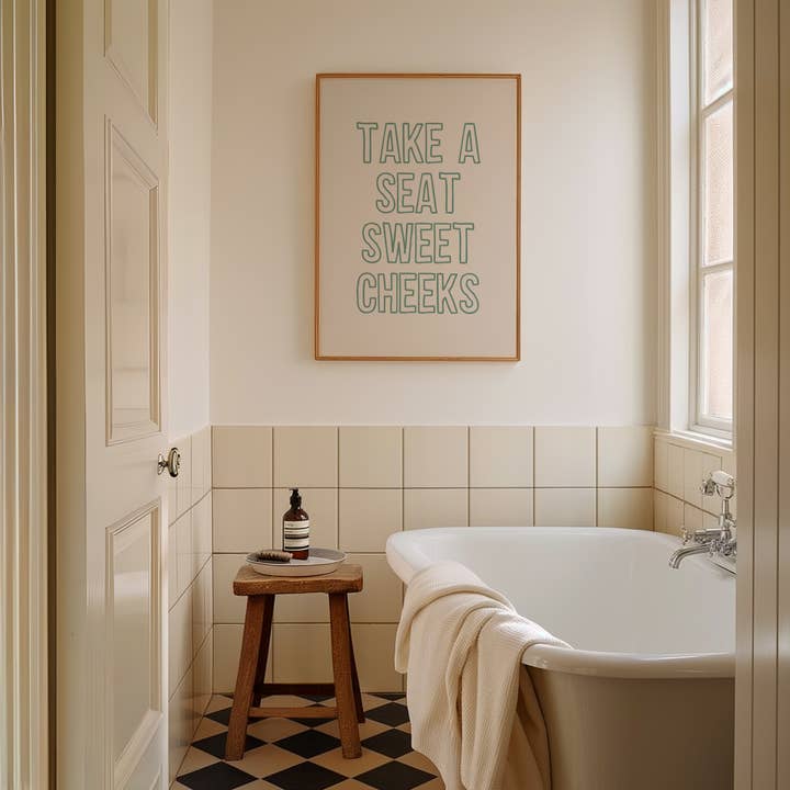 KIKIANDNIM - Wholesale Bathroom Sign - Take A Seat Sweet Cheeks | Funny Bathroom Wall Art Print2