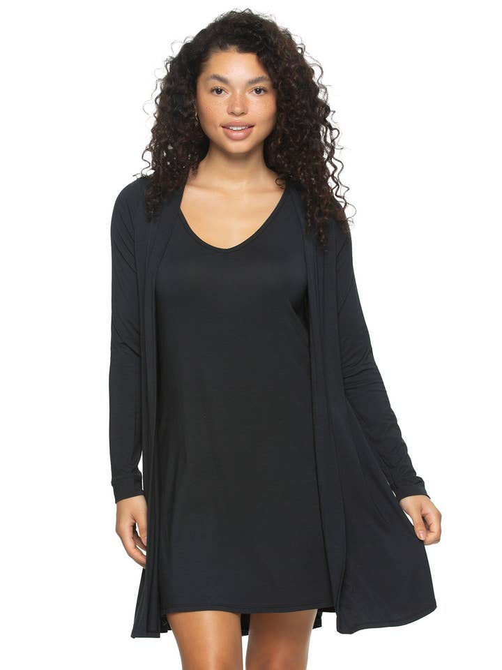 So Smooth Modal Tank Chemise & Wrap Set - Black for wholesale on Faire1