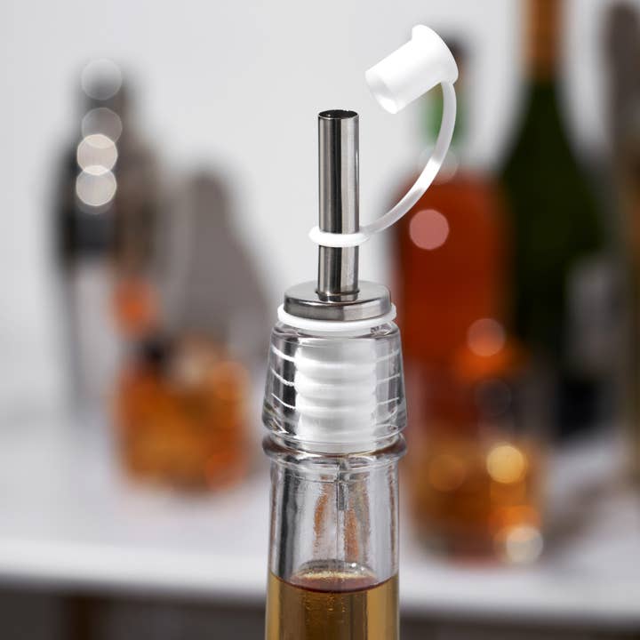 TRUE - Wholesale Liquor Dispenser - Store Metal Liquor Bottle Pourers with Caps Set of 22
