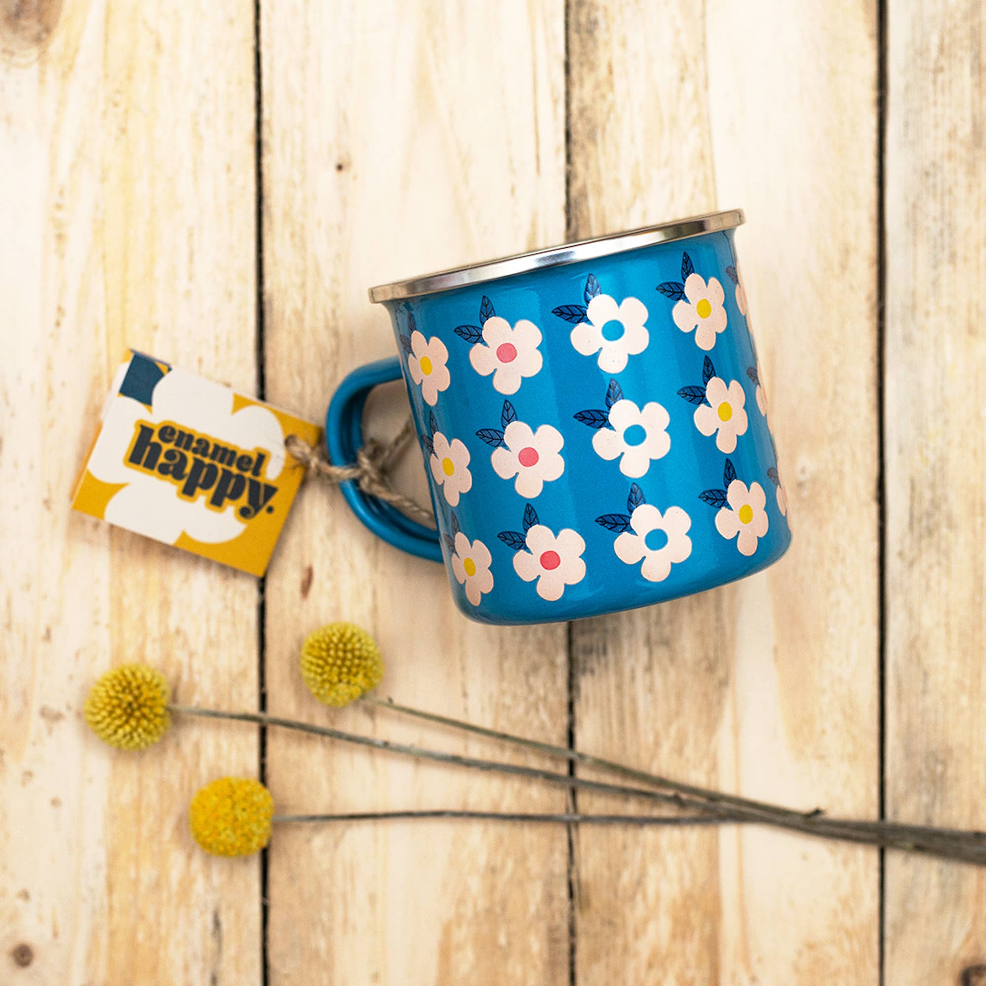 CUTE BLUE ENAMEL MUG - Mum Retro Camping Nostalgia Floral for wholesale by Enamelhappy