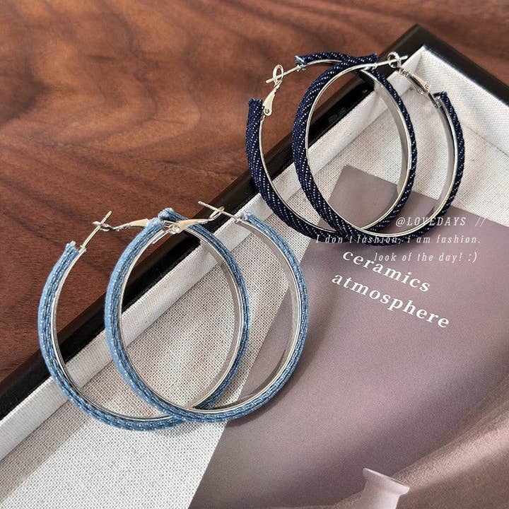 Fashion Simple Denim Circle Earrings for wholesale by SALINA TRADING INC