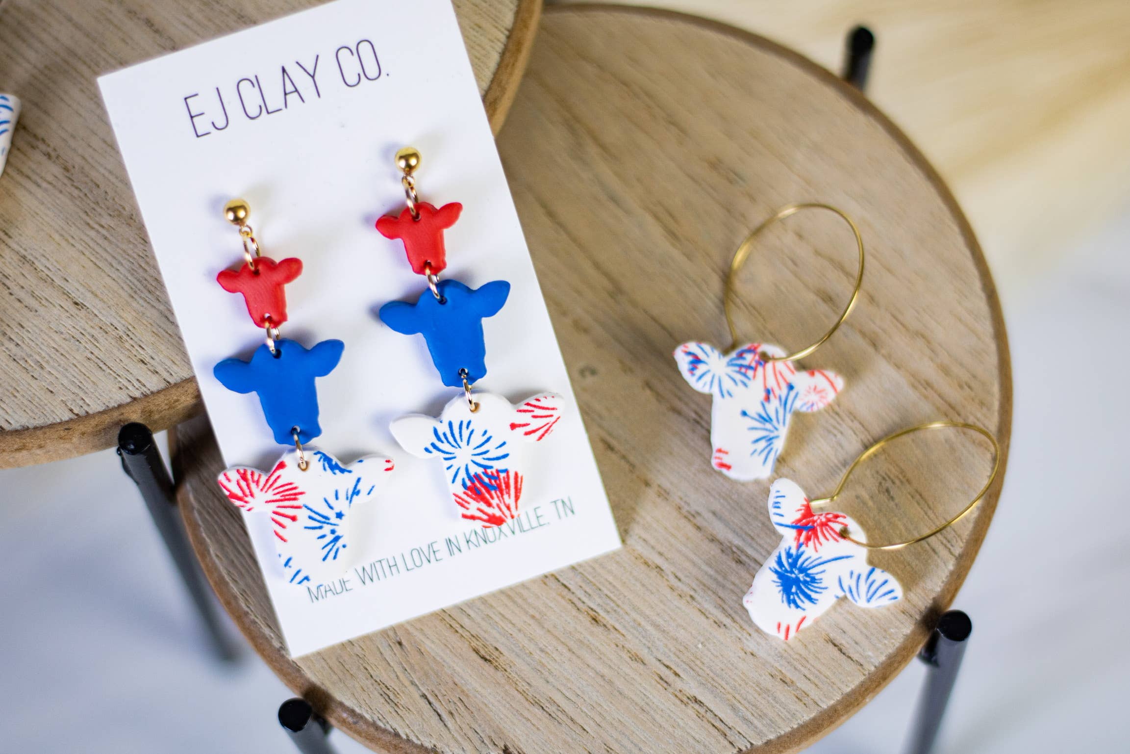 EJ Clay Co - Wholesale Knopjes/oorstekers - Patriotic Cow Collection - 4 juli/Memorial Day1