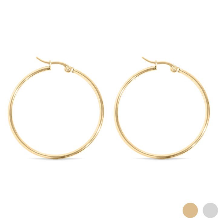 18K Gold PVD Stainless Steel Round Tube Hoop Earrings for wholesale by WJW
