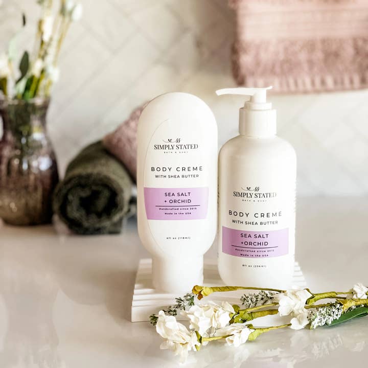 Crème pour le corps Orchidée et sel marin | Lotion au beurre de karité pour la vente par Simply Stated Bath & Body