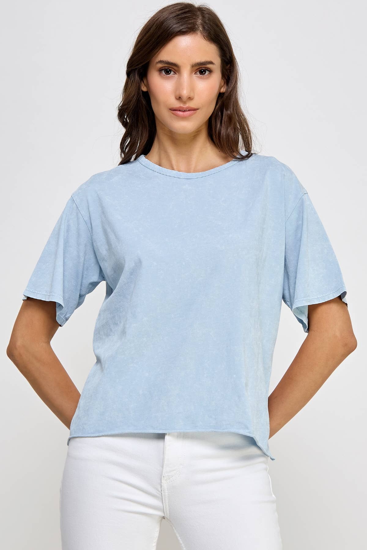 Honestee - Wholesale T-Shirt (Graphic) - Women's - Blank Mineral Washed Long Cropped T-Shirt6