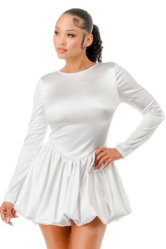 Namatt Design – Vestido - Mulher por atacado – Mini vestido regular com gola redonda e manga comprida com bolha4