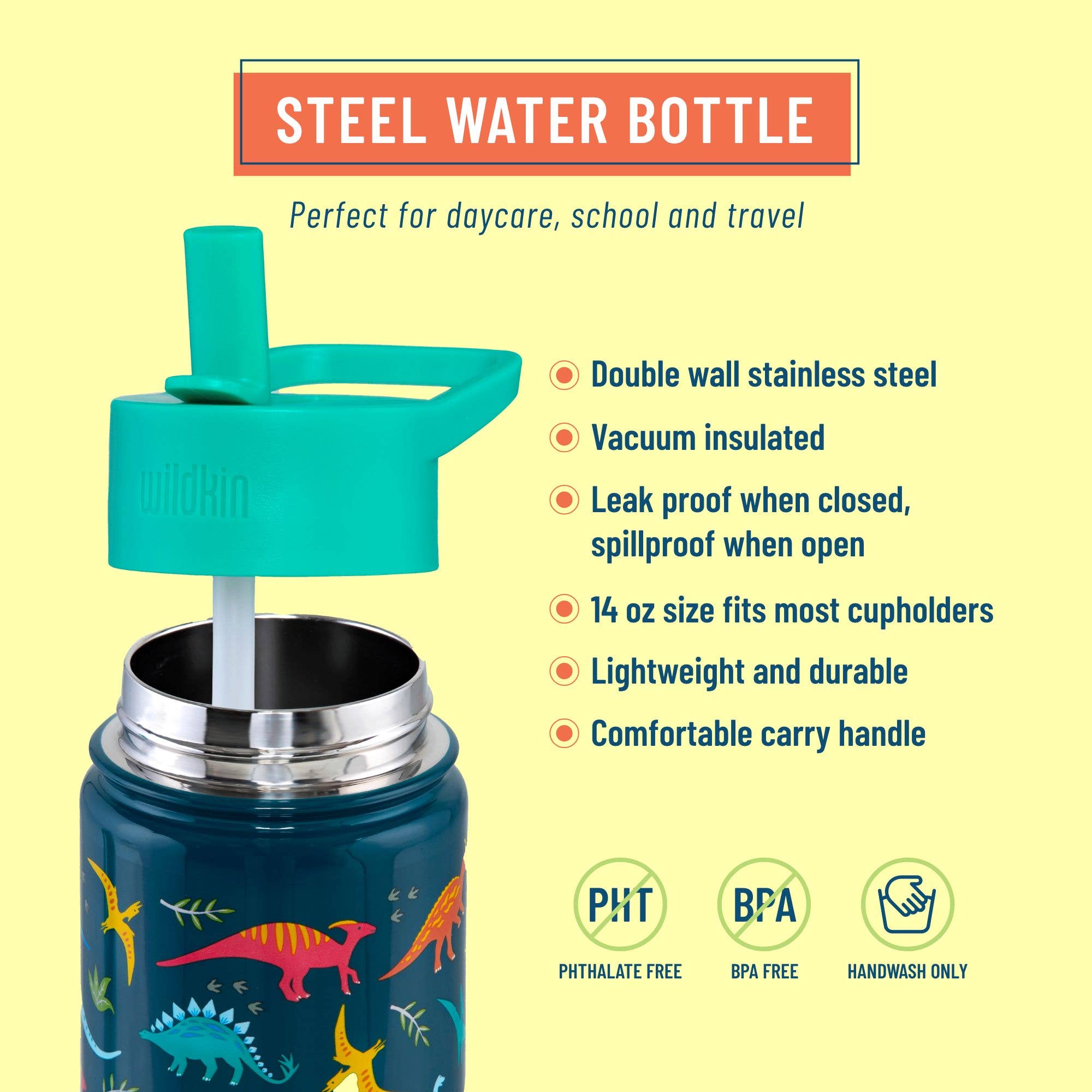 Wildkin - Wholesale Water Bottle - Jurassic Dinosaurs 14 oz Stainless Steel Water Bottle1