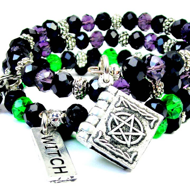 Wiccan Pentagram bog krystal wrap armbånd 2 pc sæt Witch for engroshandel hos Chubby Chico Charms