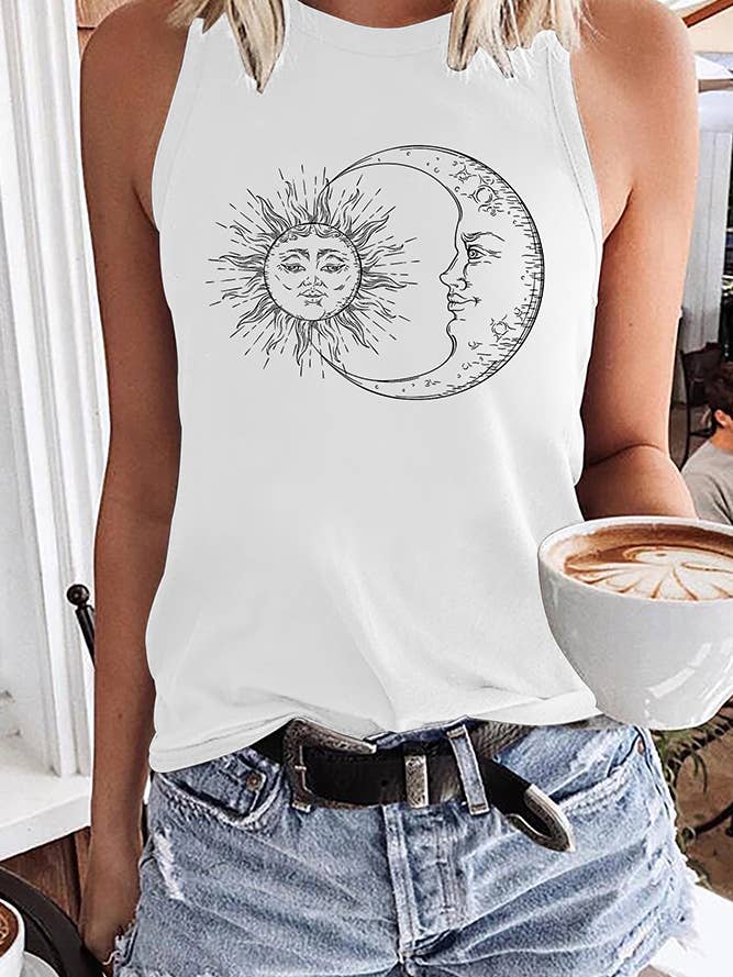 UNISHE - Wholesale Tank Top - Women's - Sun And Moon Print Tank Top STC125C200