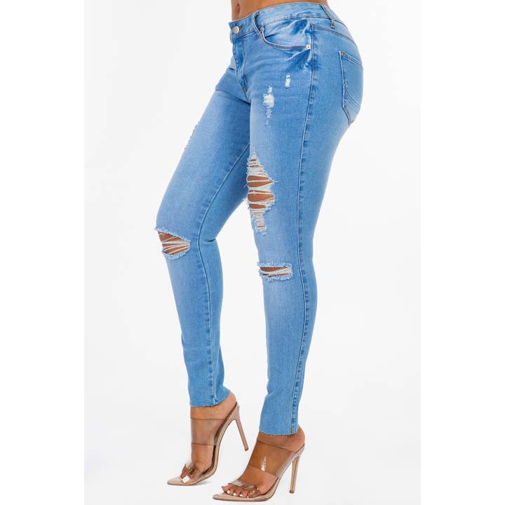 Blue Turtle - Wholesale Jeans - Women's - Extreme Stretch Distressed Mid Rise Skinny Jean Light YR2203