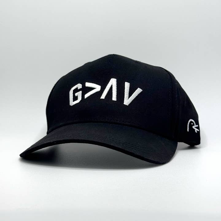 God is Greater Than the Highs and Lows, Black Trucker Hat for wholesale by Yappy Apparel