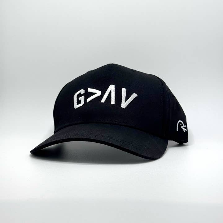God is Greater Than the Highs and Lows, Black Trucker Hat for wholesale by Yappy Apparel