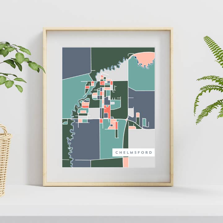 Chelmsford, Sudbury COLOUR-BLOCK MAP for wholesale by Heirloom Island