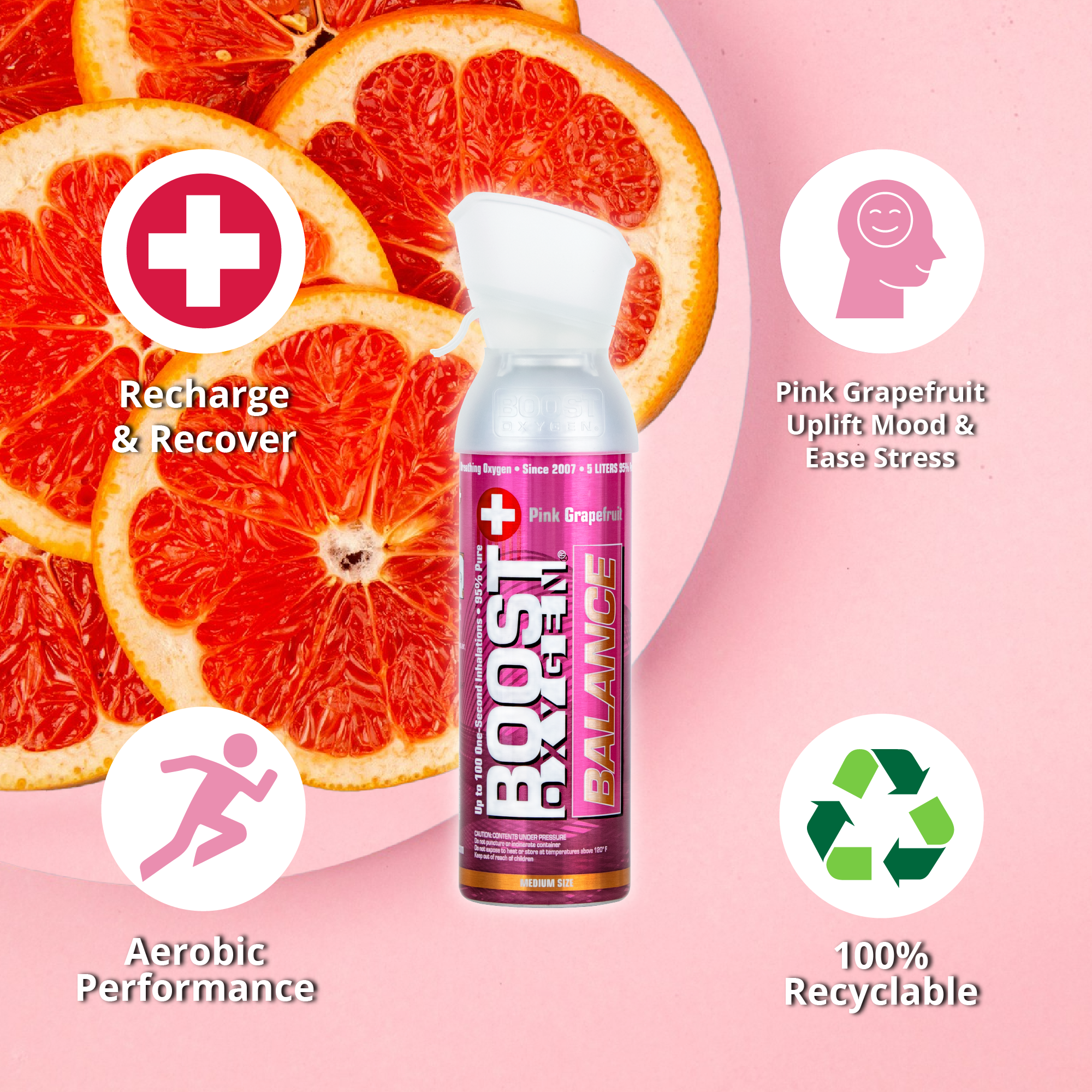 Boost Oxygen - Wholesale First Aid Kit - Boost Oxygen Medium Balance Pink Grapefruit 5L Canister2
