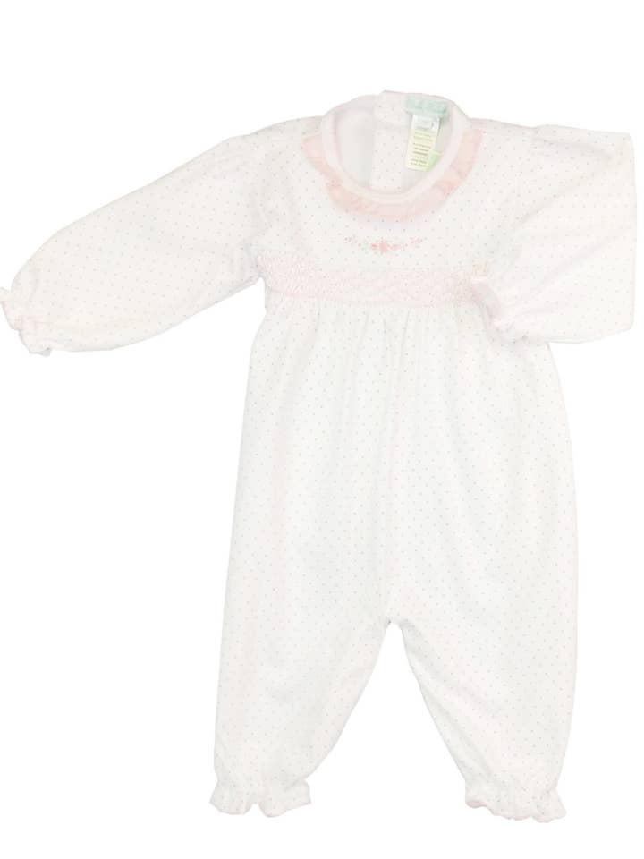 Sweet Pink Dots Baby Hand Smocked Pima Cotton Converter Gown for wholesale by Baby Threads