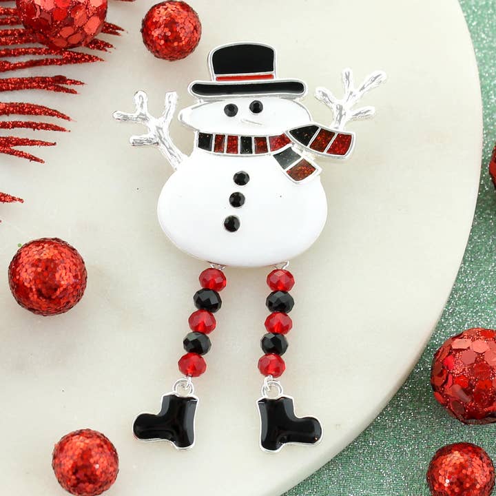 Buffalo Check Dangle Leg Snowman Christmas Pin/Pendant | Wear as a Necklace or a Brooch! for wholesale by Seasons Jewelry