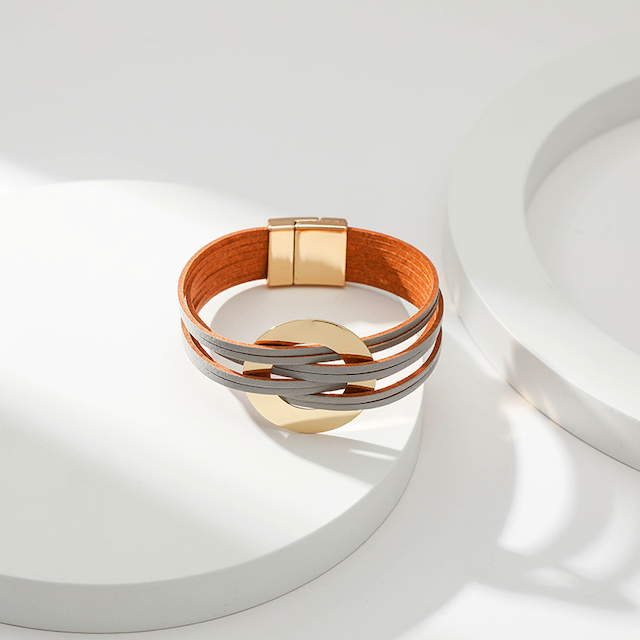 Pretty Persuasions - Vente Bracelet jonc - B22072 Bracelet en cuir PU à anneaux entrelacés5