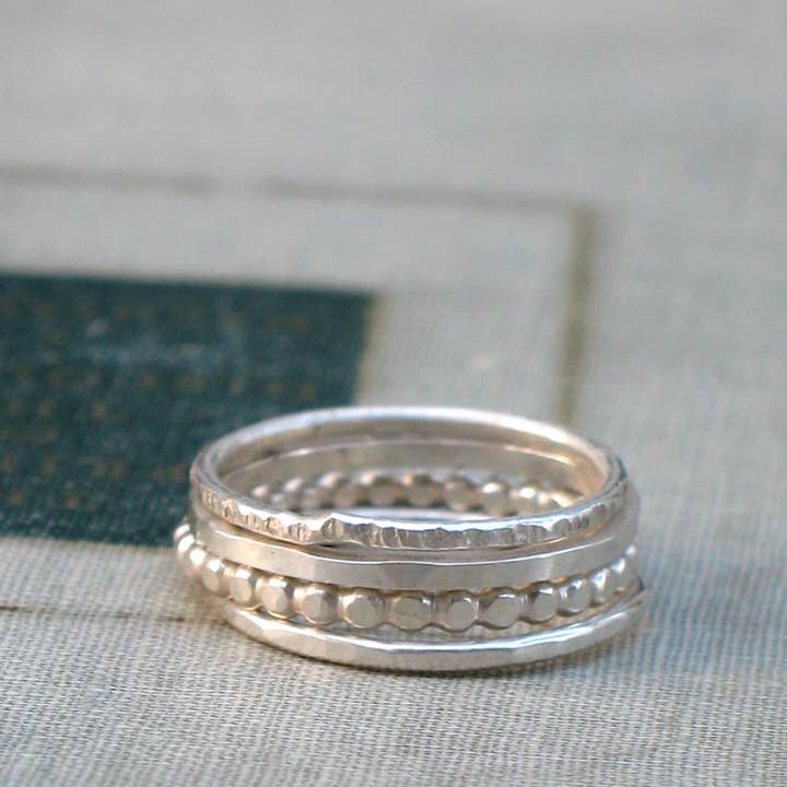 Metamorphosis Metals - Wholesale Band/Stacked Ring - Silver Stacking Rings- set of 4