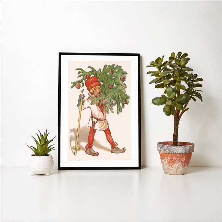 Found Image Press - Wholesale Kunstprint - Kunstdruk MC-831 Kerstelf met Skistok en Dennentak