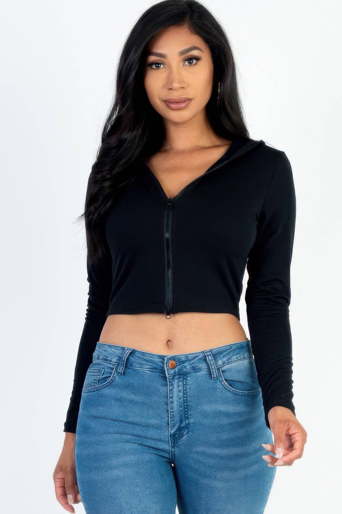 CC Wholesale Clothing - Wholesale Hoodie - Women's - French Terry Crop Zip Up Hoodie0