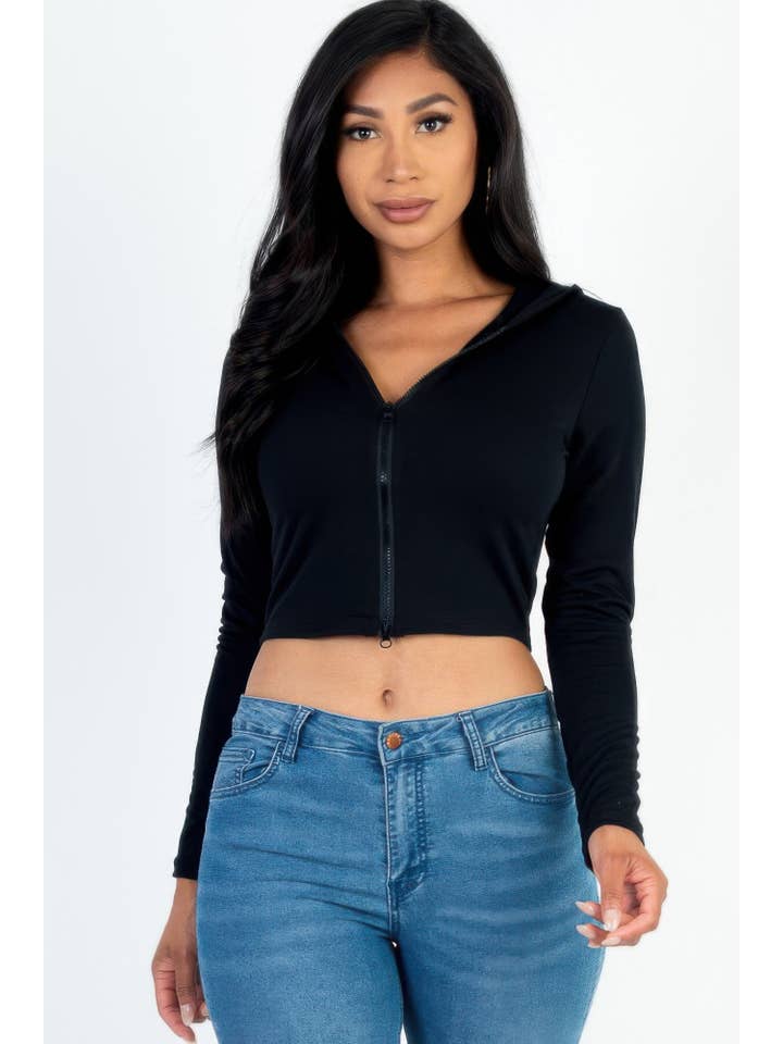 CC Wholesale Clothing - Wholesale Hoodie - Women's - French Terry Crop Zip Up Hoodie