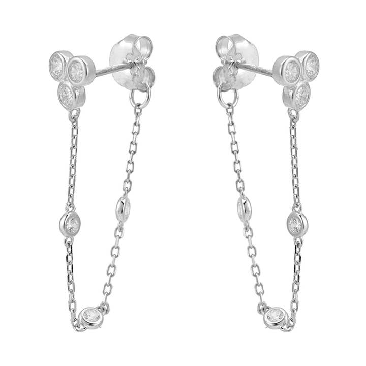 Three CZ Diamond Bezel Chain Stud Earrings for wholesale by KIKICHIC