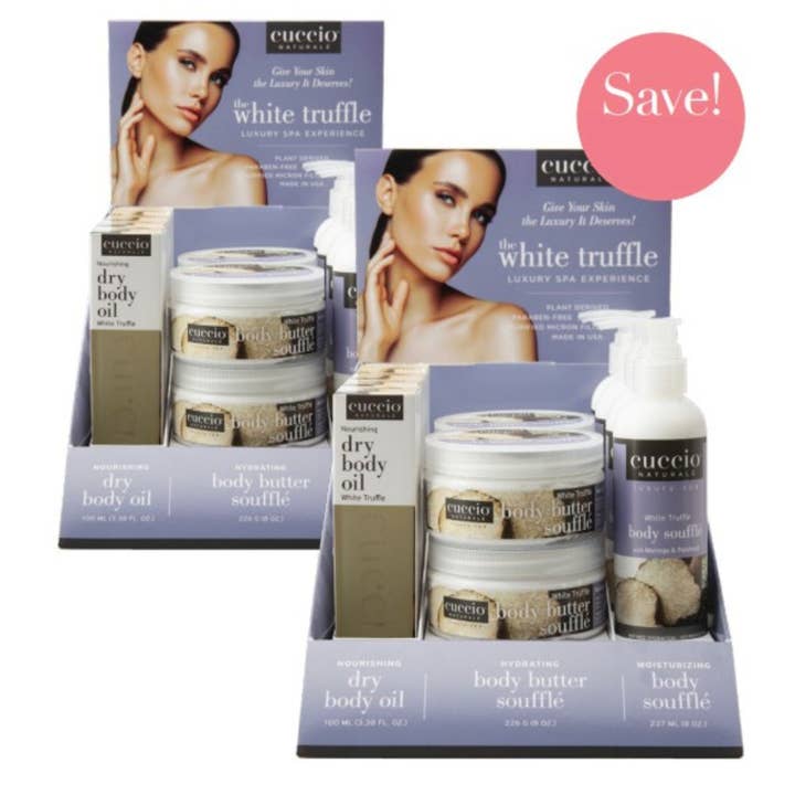 Buy 1 White Truffle Display and get 1 White Truffle Display FREE! for wholesale by Cuccio