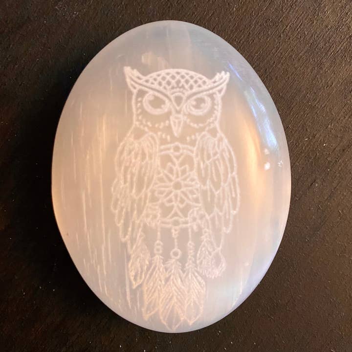 Zen and Meow - Wholesale Spiritual Stone/Crystal - Engraved Selenite Owl1