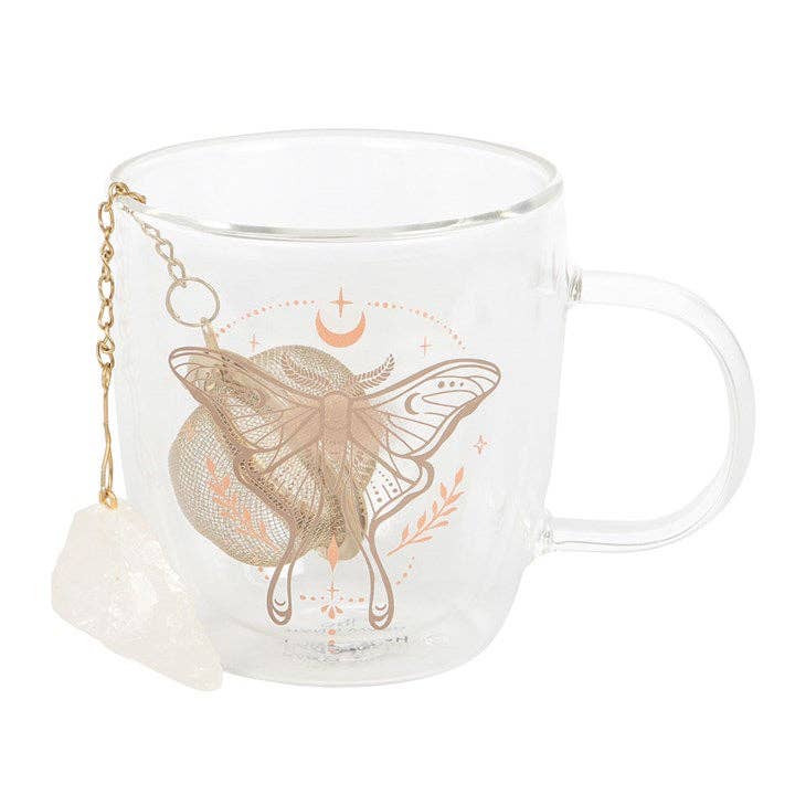 Something Different Wholesale - Wholesale Tea Strainer/Infuser - Luna Moth Double Walled Glass Mug with Crystal Tea Infuser3