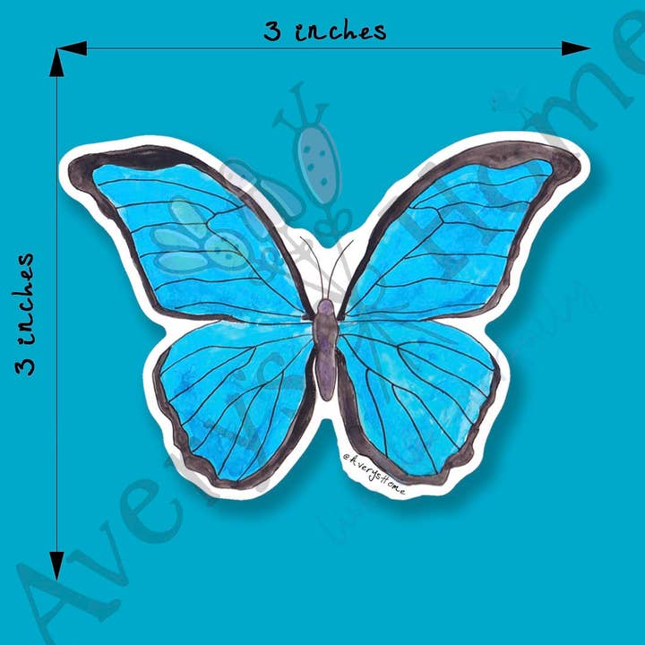 Blue Morpho Watercolor Art 3" White Vinyl Die-Cut Sticker for wholesale by Avery's Home