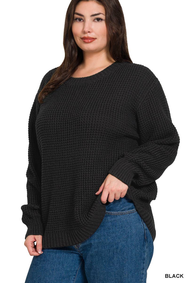 42POPS - Wholesale Knit Sweater - Women's - ",,,,...Plus size Basic Waffle Sweater0