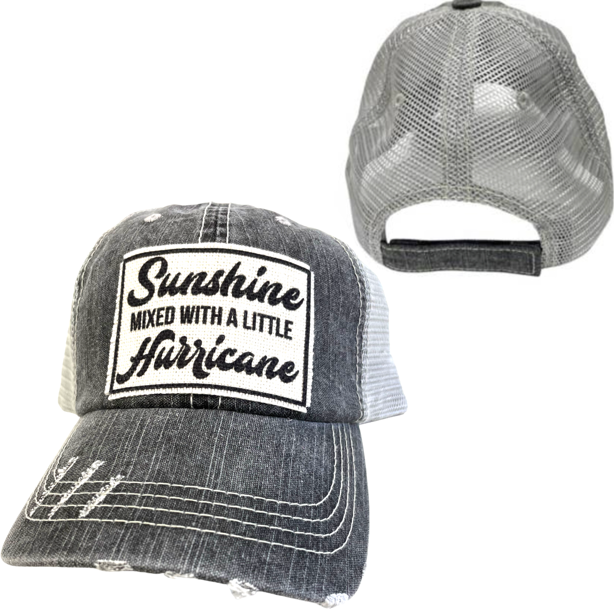 dkhandmade - Wholesale Trucker Hat - Women's - SUNSHINE WITH A LITTLE HURRICANE | WOMAN'S HAT | DISTRESSED1