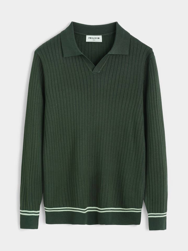 M655-11 Polo à col en V avec rayures texturées pour la vente par Frilivin