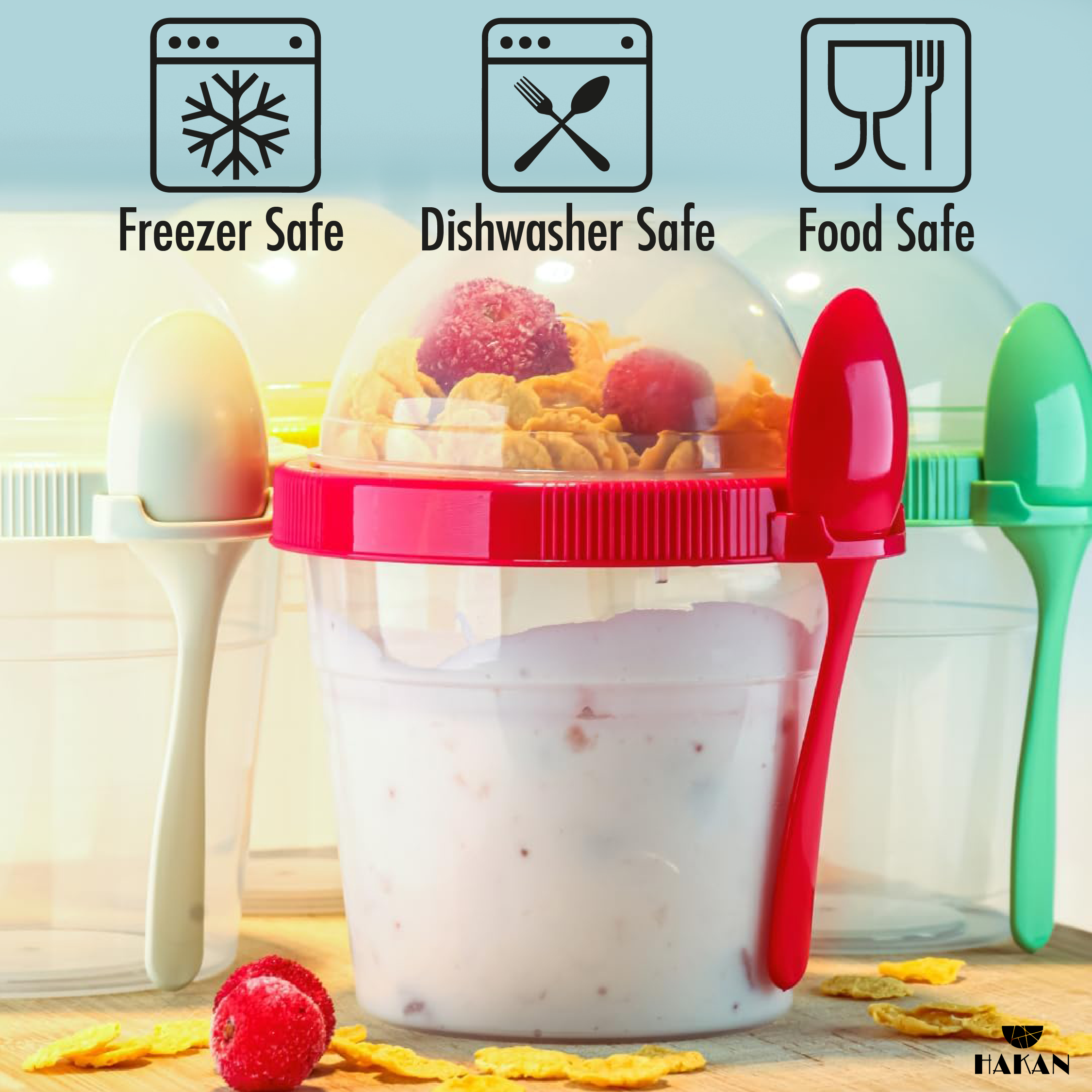 Hakan - Wholesale Voedselopslagcontainer - Hakan herbruikbare yoghurtparfaitbekers 4-pack, 500 ml, 4 kleuren3