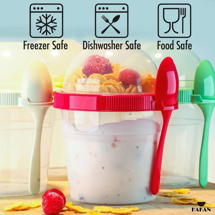 Hakan - Wholesale Food Storage Container - Hakan Reusable Yogurt Parfait Cups 4-Pack, 16.9 Oz, 4-Color3