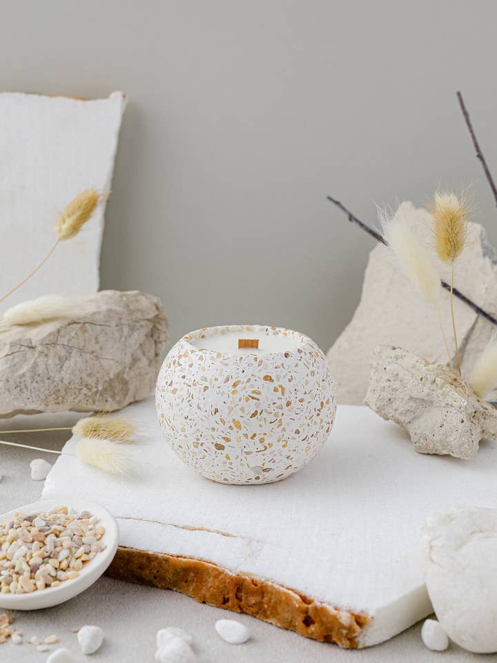 Terrazzo Soy Scented Candle, Sea Pebble Collection for wholesale by Nema Concept