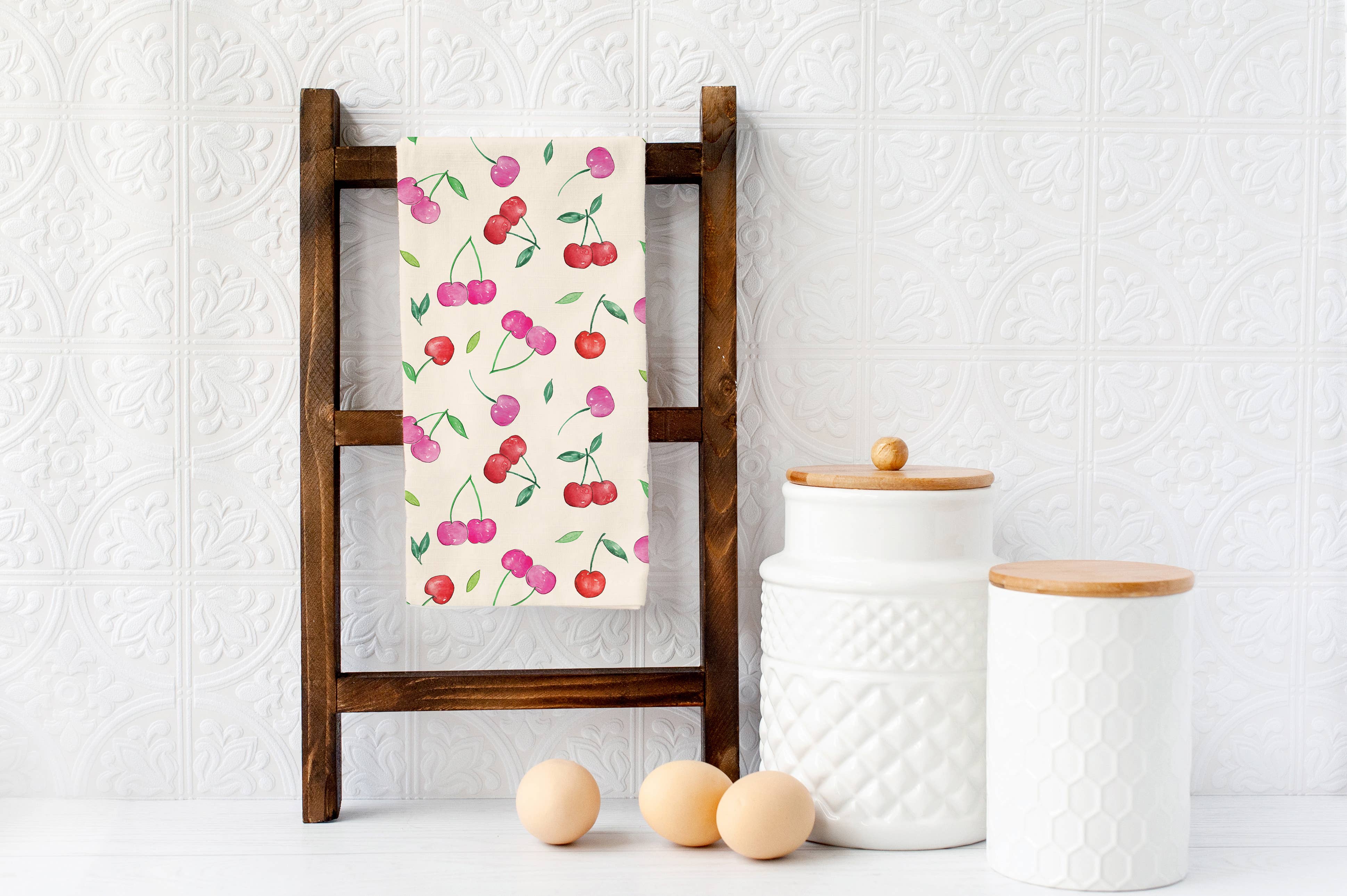 KelseyMDesigns - Wholesale Tea towel - Cherry Tea Towel -  Summer Cherries Fruit Kitchen Decor1