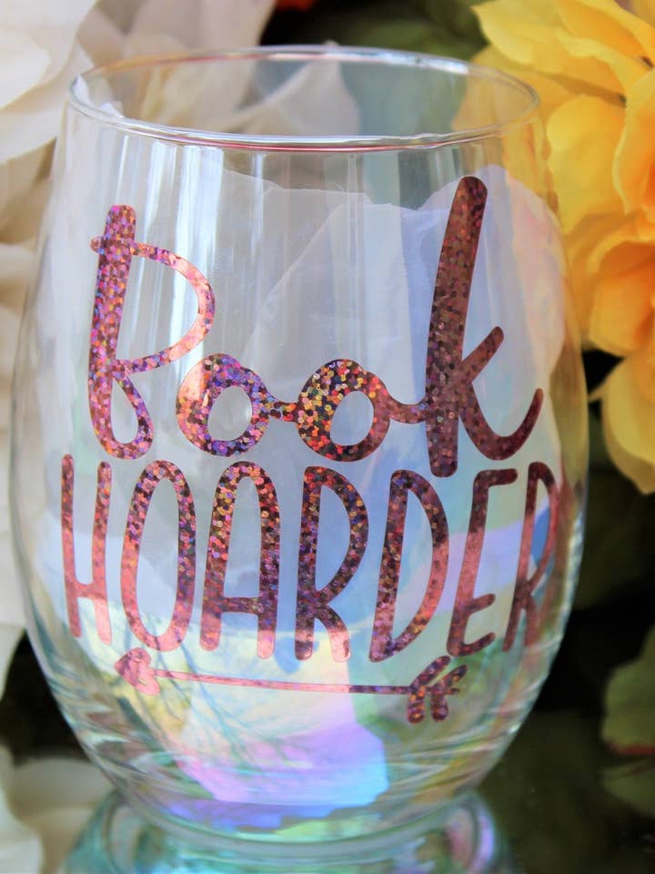 Book Hoarder Iridescent Wine Glass for wholesale by ColoradoBookworms