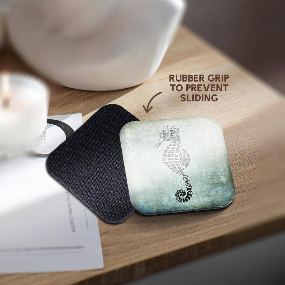 3dRose – Großhandel Untersetzer – 3dRose, Vintage Seepferdchen Zeichnung auf blauem Hintergrund, Untersetzer10