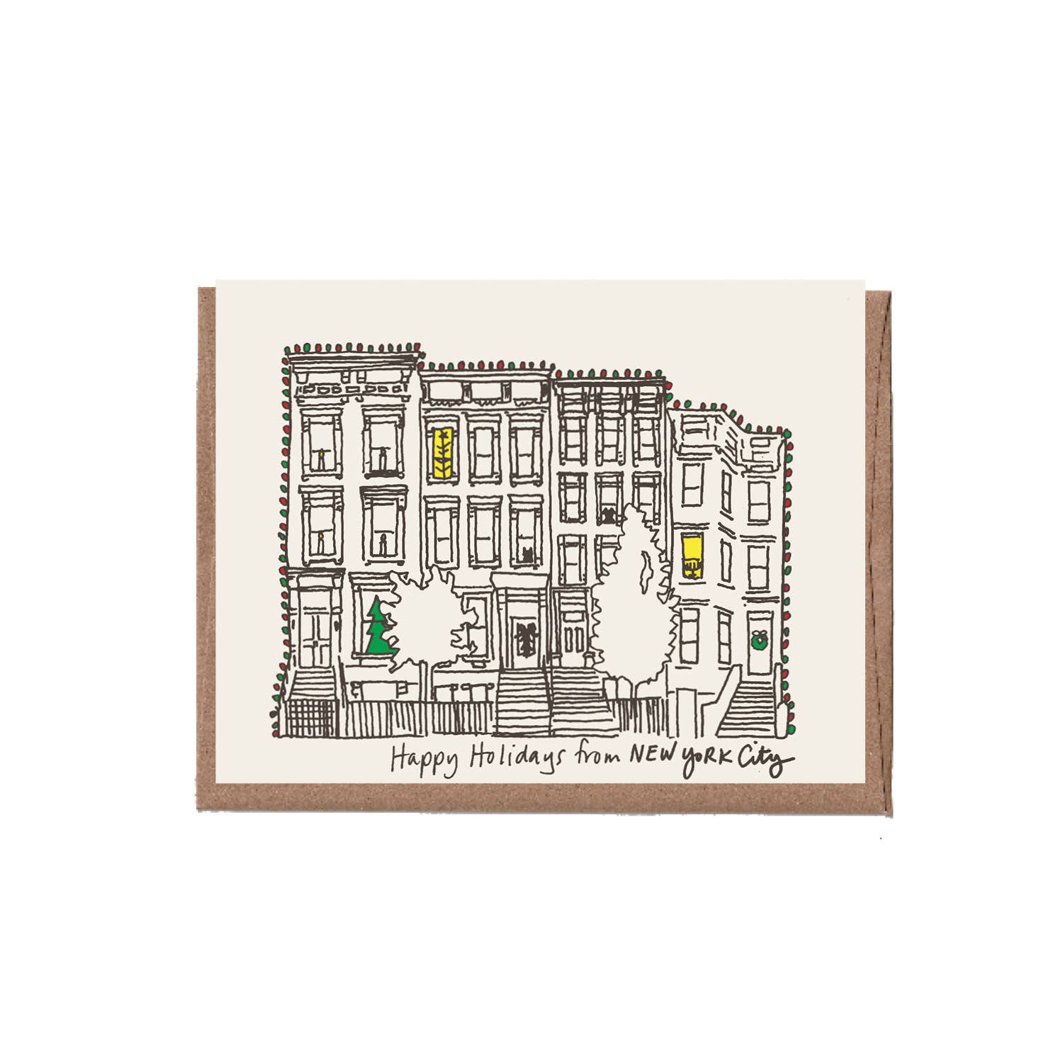 La Familia Green – wholesale Julkort – Brownstone City/State Christmas gratulationskort - 8-pack3