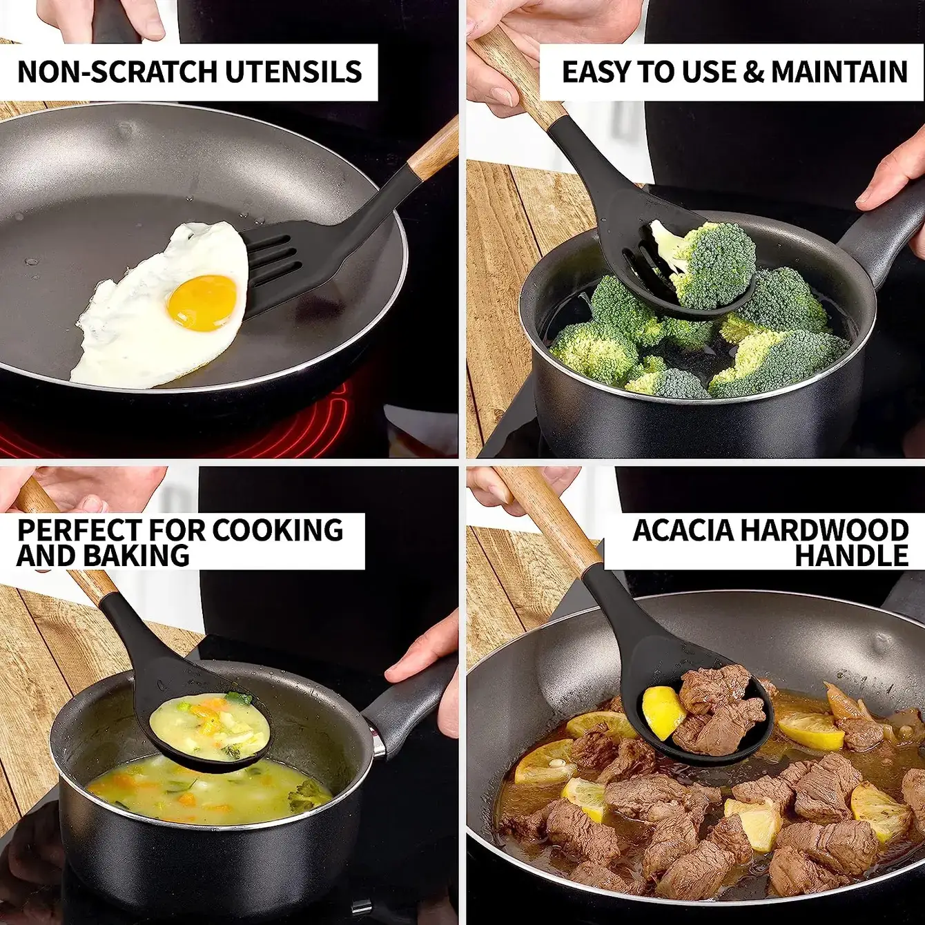 Zulay Kitchen - Wholesale Kitchen Utensil Set - 5-Piece Silicone Utensils Set with Wooden Handles36