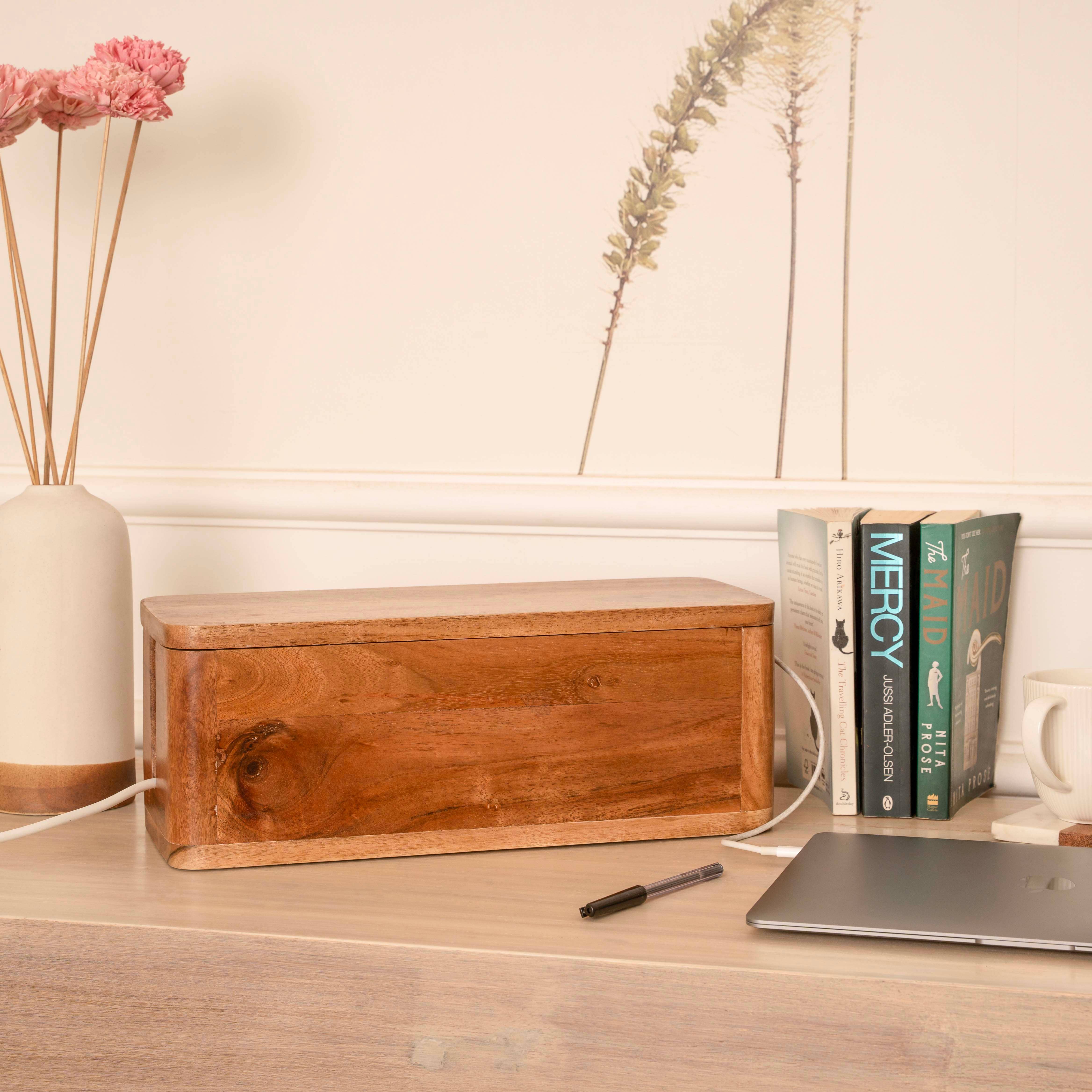 LuxeDesigns Co LLC – wholesale Desk organiser – Large Cable Management and Power Strip Box - Acacia Wood5